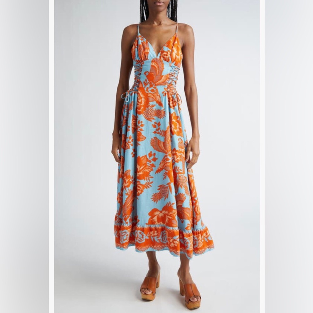 NWT $248 FARM Rio Floral Linen Blend Midi Dress in size X-Large!